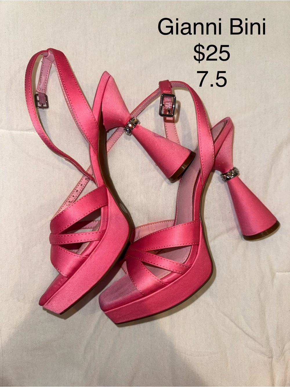 Gianni Bini Hot Pink Satin Platform Heels with Bow Accent